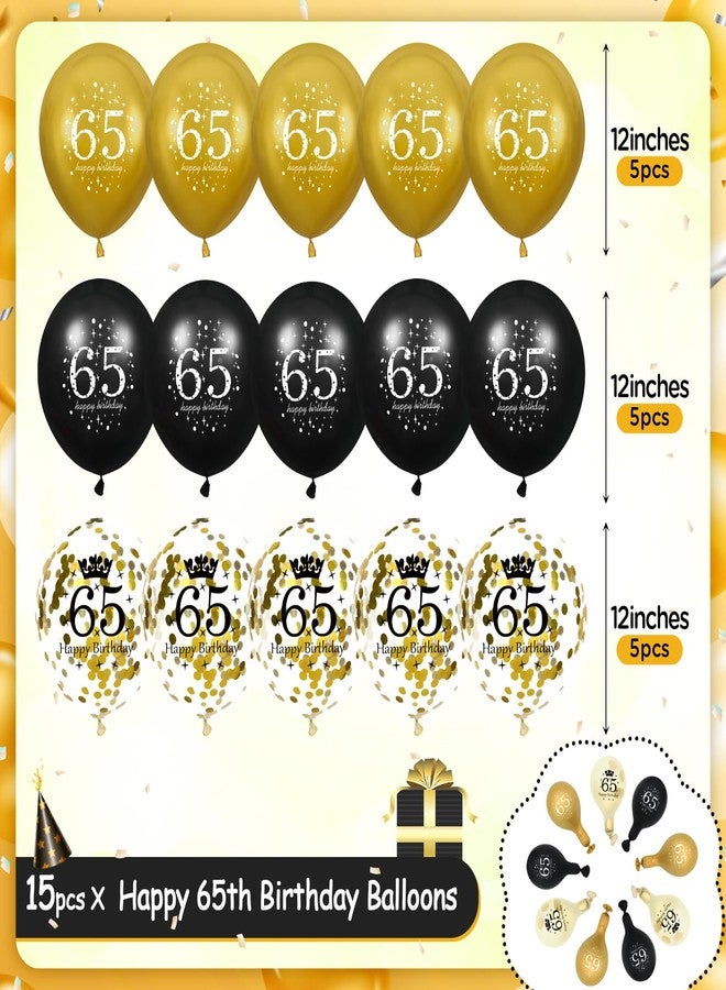 Yoirrat 65th Birthday Balloons for Men Women, 15Pcs Black Gold Happy 65th Birthday Balloons Decorations for Men Women 65 Years Old Party Indoor Outdoor Decor Supplies 12 inches - Image 3